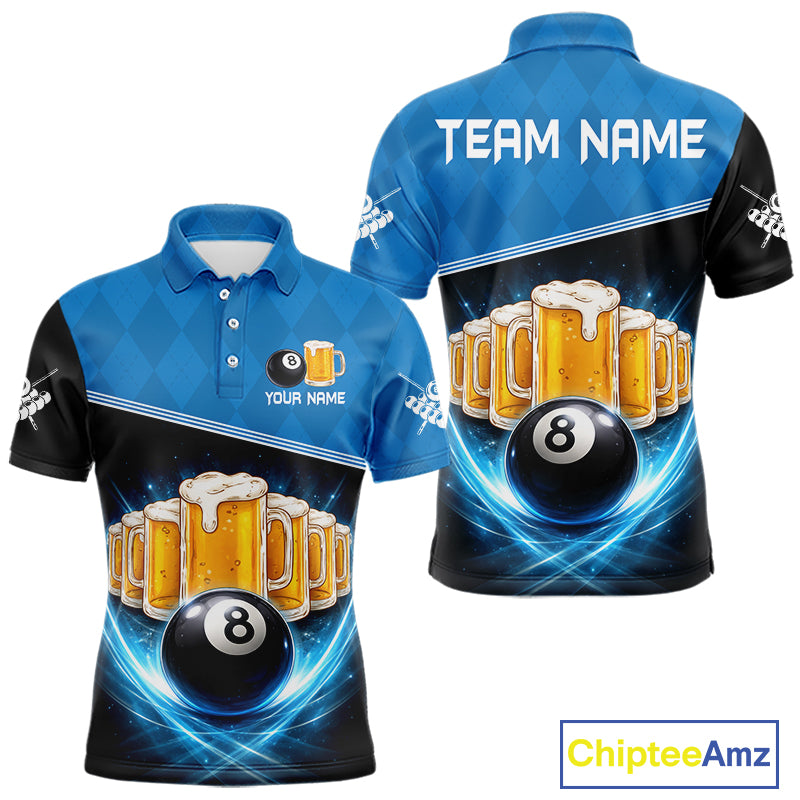 Black And Blue Funny Beer 8 Ball Billiard Jersey For Men Custom Pool Team Shirt Polo & 1/4 Zip TDM5942
