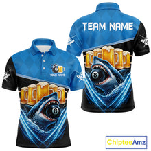 Load image into Gallery viewer, Blue Funny Beer Shark 8 Ball Billiard Jersey For Men Custom Pool Team Shirt Polo &amp; 1/4 Zip TDM5943