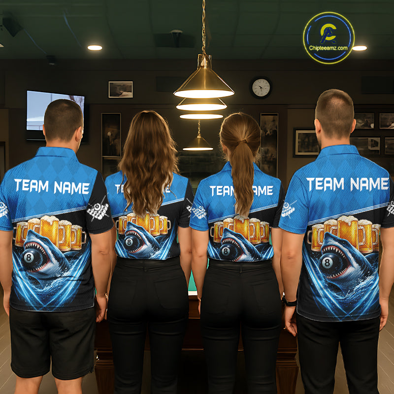 Blue Funny Beer Shark 8 Ball Billiard Jersey For Women Custom Pool Team Shirt Polo & 1/4 Zip TDM5943