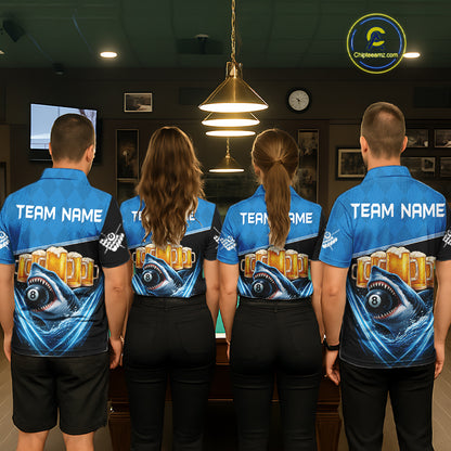 Blue Funny Beer Shark 8 Ball Billiard Jersey For Women Custom Pool Team Shirt Polo & 1/4 Zip TDM5943