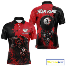 Load image into Gallery viewer, Red Grim Reaper 8 Ball Billiard Shirt For Men Custom Skull Pool Team Jersey Polo &amp; 1/4 Zip TDM6102