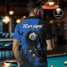 Load image into Gallery viewer, Blue Grim Reaper 8 Ball Billiard Shirt For Men Custom Skull Pool Team Jersey Polo &amp; 1/4 Zip TDM6103