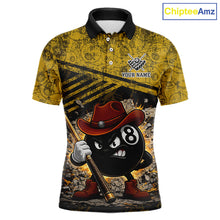 Load image into Gallery viewer, Yellow Grunge Funny 8 Ball Billiard Shirt For Men Custom Pool Team Jersey Polo &amp; 1/4 Zip TDM6355