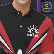 Load image into Gallery viewer, Black And Red Bowling Jersey For Men Custom Strike Lightning Bowling Team Jersey Polo &amp; 1/4 Zip TDM6357