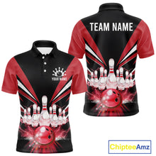 Load image into Gallery viewer, Black And Red Bowling Jersey For Men Custom Strike Lightning Bowling Team Jersey Polo &amp; 1/4 Zip TDM6357