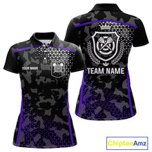Load image into Gallery viewer, Black Purple Camo Darts Shirt With Pocket Option For Women Custom Dart Jersey TDM4365