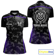 Load image into Gallery viewer, Black Purple Camo Darts Shirt With Pocket Option For Women Custom Dart Jersey TDM4365