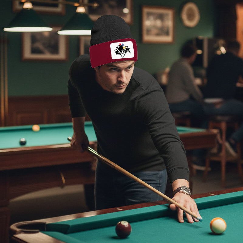 Personalized Multicolor Billiard Knit Beanie Hat With Rectangle Patch Custom Billiard Knit Cap TDM5016