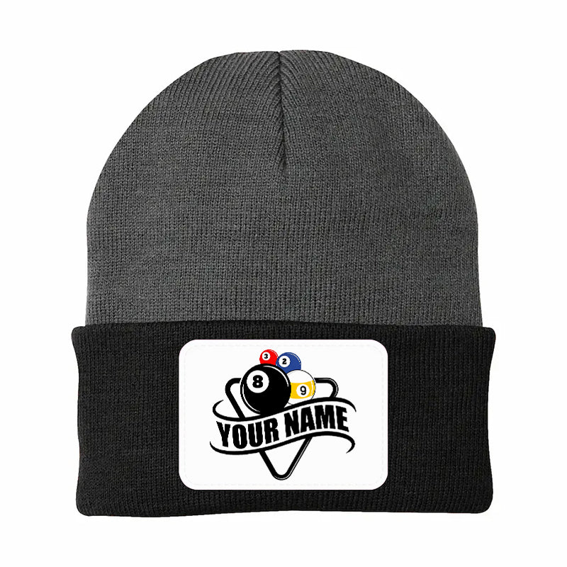 Personalized Multicolor Billiard Knit Beanie Hat With Rectangle Patch Custom Billiard Knit Cap TDM5016