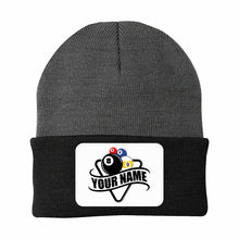 Load image into Gallery viewer, Personalized Multicolor Billiard Knit Beanie Hat With Rectangle Patch Custom Billiard Knit Cap TDM5016