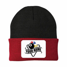 Load image into Gallery viewer, Personalized Multicolor Billiard Knit Beanie Hat With Rectangle Patch Custom Billiard Knit Cap TDM5016