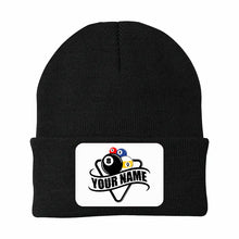 Load image into Gallery viewer, Personalized Multicolor Billiard Knit Beanie Hat With Rectangle Patch Custom Billiard Knit Cap TDM5016