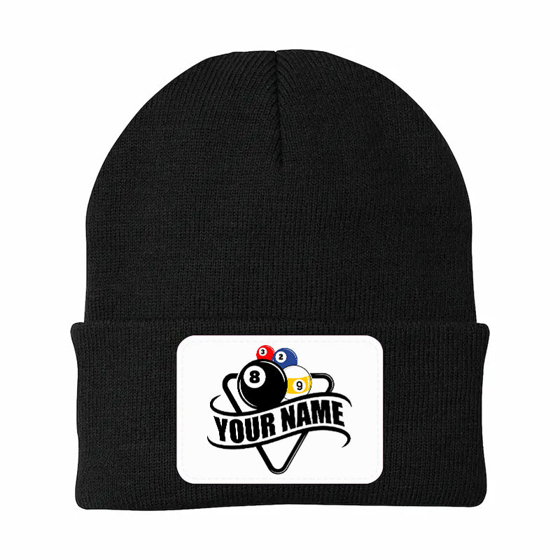 Personalized Multicolor Billiard Knit Beanie Hat With Rectangle Patch Custom Billiard Knit Cap TDM5016