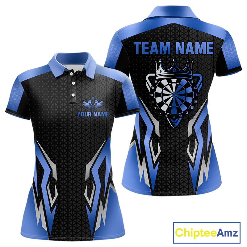 Black And Blue Funny Crown Darts Shirt For Women Custom Darts Jerseys Team Polo & Quarter Zip TDM5018