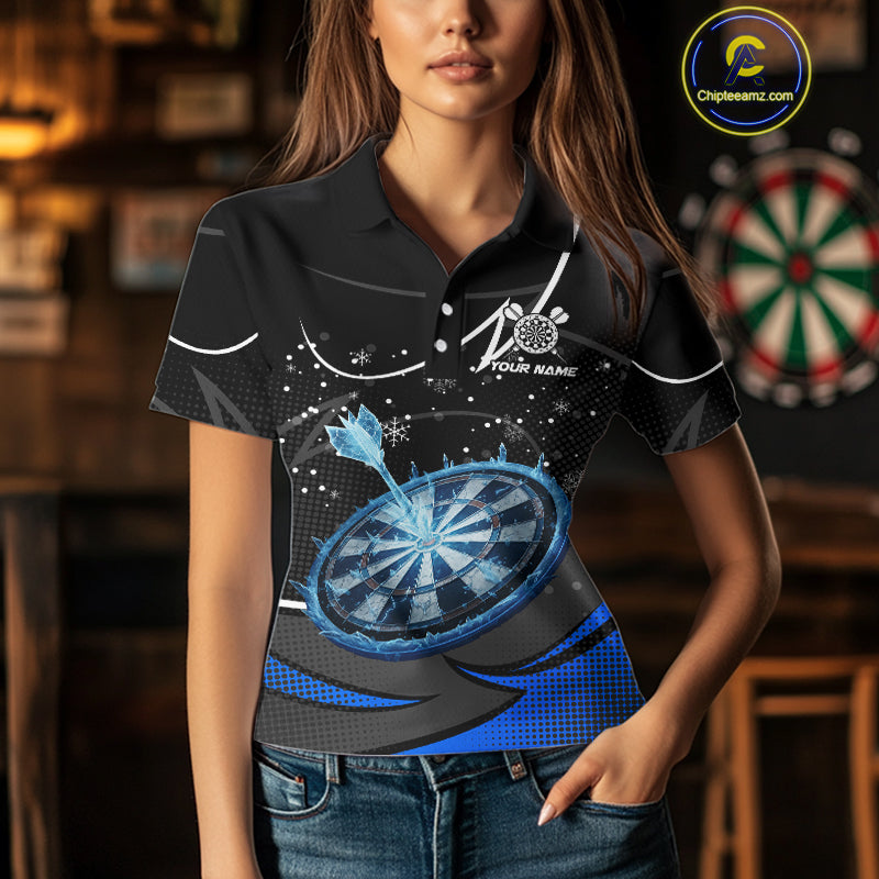 Blue Dartboard Frozen Ice Darts Shirt For Women Custom Darts Jersey Team Polo & Quarter Zip TDM5226