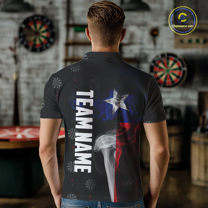 Personalized Texas Flag Smoke Darts Polo & Quarter Zip For Men Custom Texas Darts Team Jersey TDM5487