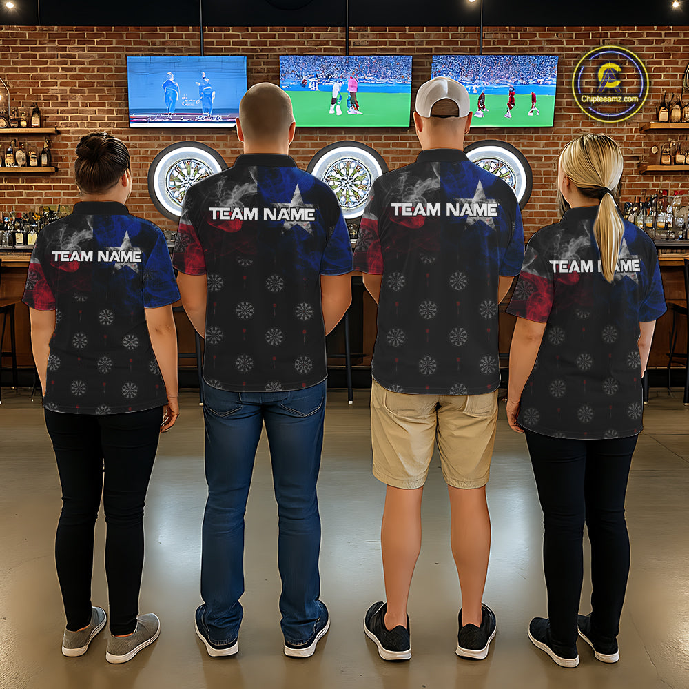 Personalized Texas Flag Smoke Darts Shirt For Men Custom Texas Darts Team Jersey Polo & 1/4 Zip TDM5488