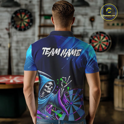 Funny Grim Reaper Blue Purple Galaxy Dart Shirts With Pocket Option For Men TDM5490