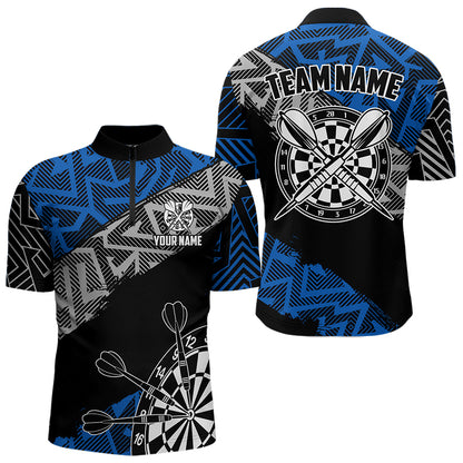 Custom Darts Shirts For Men Personalized Zig-Zag Pattern Dart Jerseys, Cool Dart Shirts |Blue TDM3445