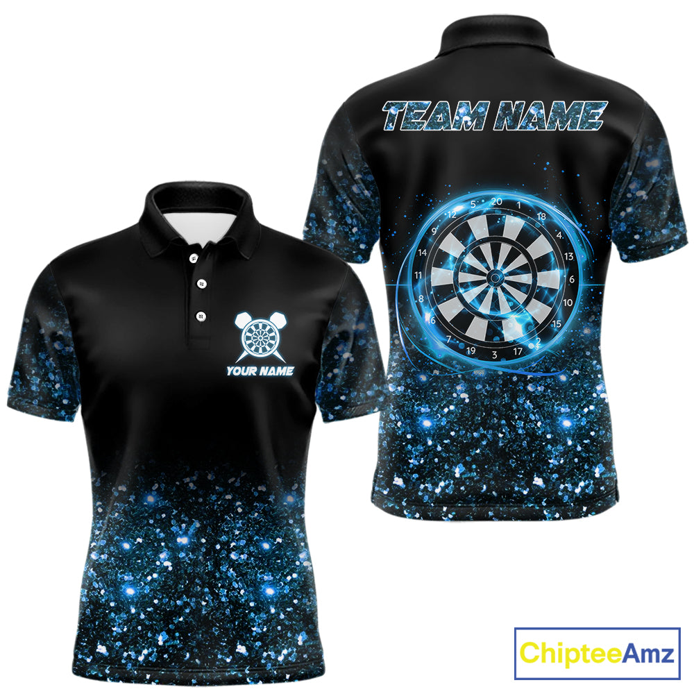 Black And Blue Custom Light Darts Polo & Quarter Zip For Men, Darts Jersey Team Outfit TDM5944