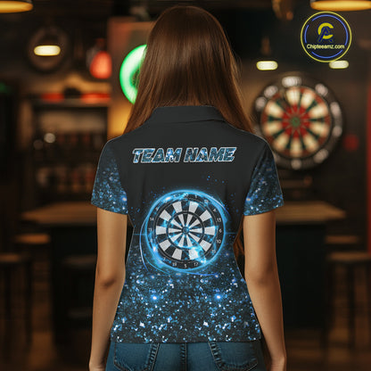 Black And Blue Custom Light Darts Polo & Quarter Zip For Women, Darts Jersey Team Outfit TDM5944