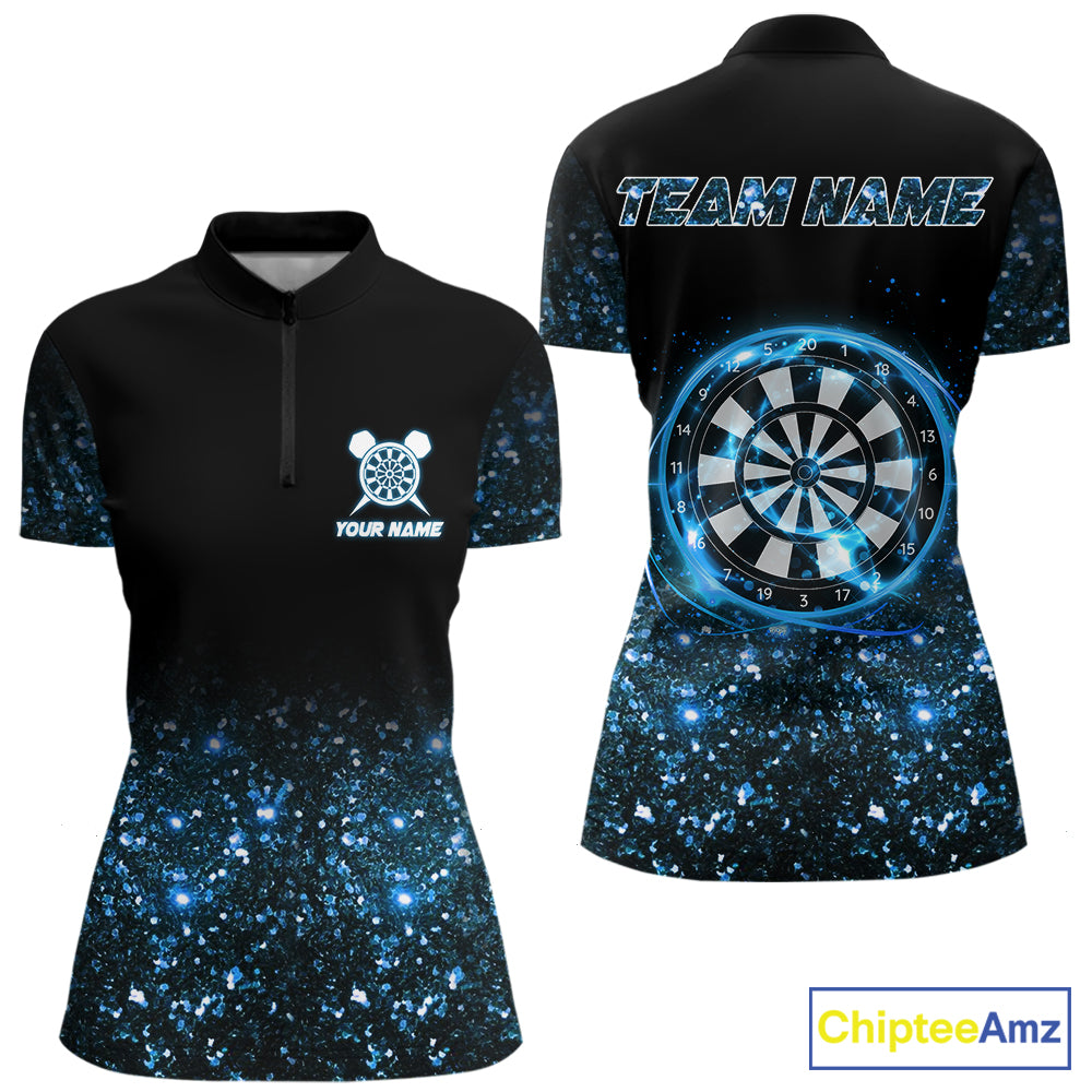 Black And Blue Custom Light Darts Polo & Quarter Zip For Women, Darts Jersey Team Outfit TDM5944