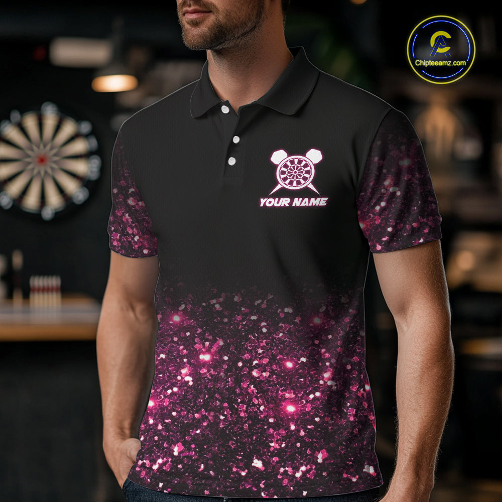 Pink And Black Custom Light Darts Polo & Quarter Zip For Men, Darts Jersey Team Outfit TDM5946