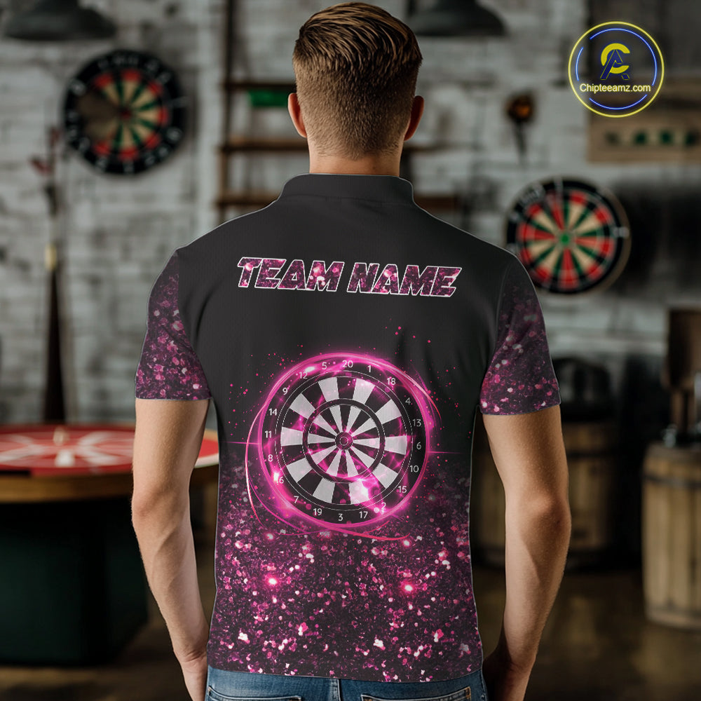 Pink And Black Custom Light Darts Polo & Quarter Zip For Men, Darts Jersey Team Outfit TDM5946