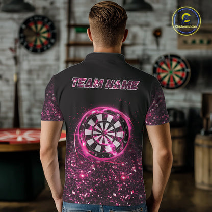 Pink And Black Custom Light Darts Polo & Quarter Zip For Men, Darts Jersey Team Outfit TDM5946