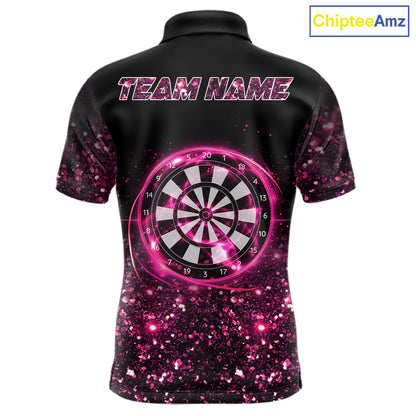 Pink And Black Custom Light Darts Polo & Quarter Zip For Men, Darts Jersey Team Outfit TDM5946