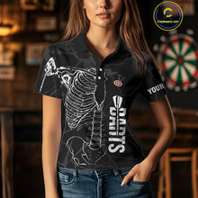 Load image into Gallery viewer, White Skeleton Custom Black Grunge Darts Polo &amp; 1/4 Zip, Funny Dart Shirts For Women Dart Jerseys TDM3746