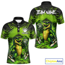 Load image into Gallery viewer, Black And Green Funny Alligator Bowling Shirt For Men Custom Bowling Jersey Team Polo &amp; 1/4 Zip TDM6109