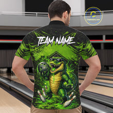 Load image into Gallery viewer, Black And Green Funny Alligator Bowling Shirt For Men Custom Bowling Jersey Team Polo &amp; 1/4 Zip TDM6109