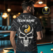 Load image into Gallery viewer, Black US Flag Skull Yin And Yang Custom Billiard Shirts For Men, 8 Ball &amp; 9 Ball Pool Team Jersey TDM6531