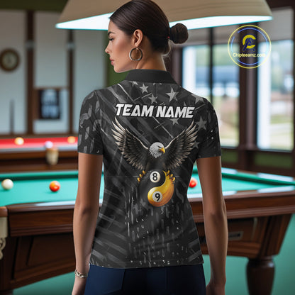 Black US Flag Yin And Yang Custom Eagle Billiard Shirts For Women, 8 Ball & 9 Ball Pool Team Jersey TDM6532