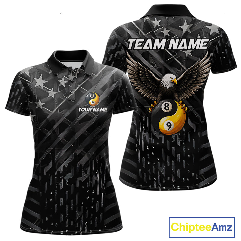 Black US Flag Yin And Yang Custom Eagle Billiard Shirts For Women, 8 Ball & 9 Ball Pool Team Jersey TDM6532