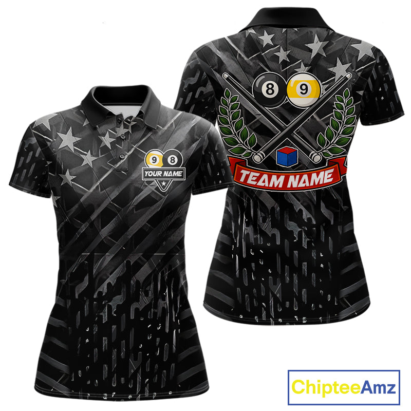 Black US Flag 8 Ball & 9 Ball Pool Billiard Shirt For Women Custom Billiard Team Jersey Polo, 1/4 Zip TDM6533