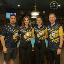 Load image into Gallery viewer, Yellow Black American Flag 9 Ball Pool Women's Billiard Shirt Custom Billiard Jersey Polo, 1/4 Zip TDM6534