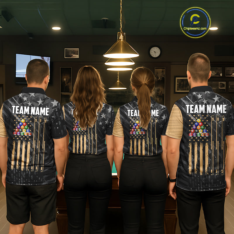 Black American Flag 8 Ball Billiard Shirt For Men Custom Billiard Team Jersey Polo & 1/4 Zip |Tan TDM6535