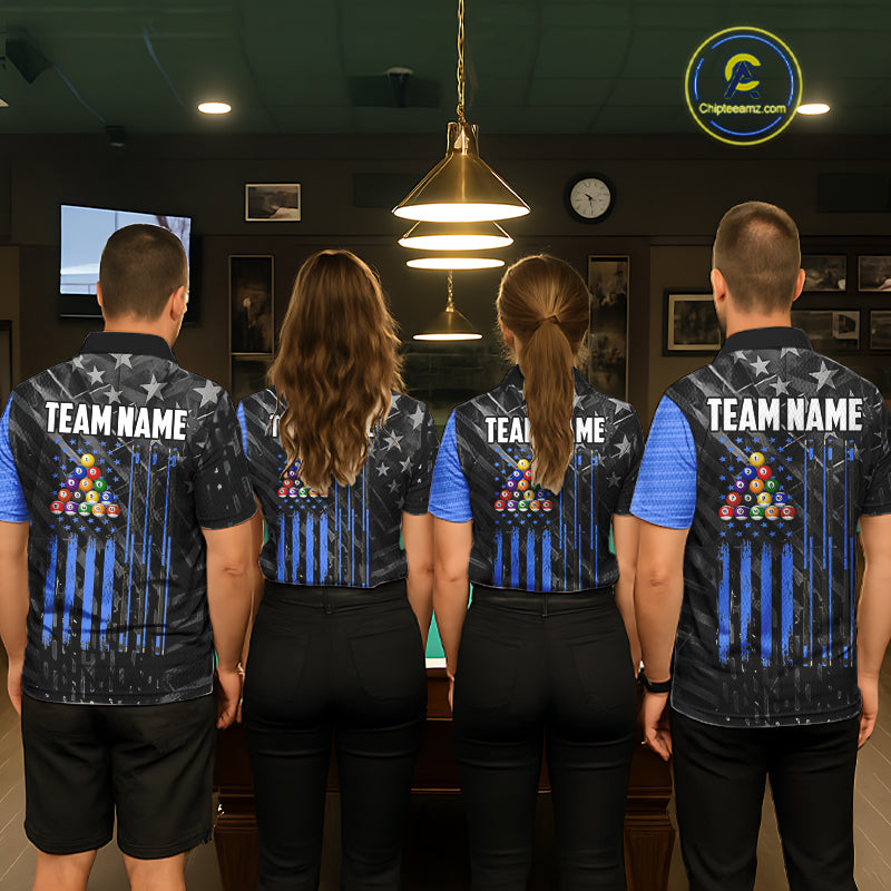Black American Flag 8 Ball Billiard Shirt For Women Custom Billiard Team Jersey Polo & 1/4 Zip |Blue TDM6536
