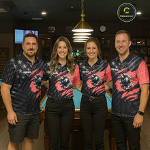 Load image into Gallery viewer, Black American Flag 8 Ball Billiard Shirt For Women Custom Billiard Team Jersey Polo &amp; 1/4 Zip |Red TDM6537