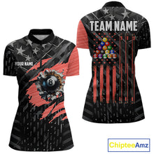 Load image into Gallery viewer, Black American Flag 8 Ball Billiard Shirt For Women Custom Billiard Team Jersey Polo &amp; 1/4 Zip |Red TDM6537