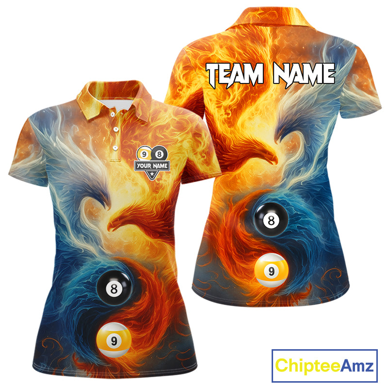 Personalized Water Fire Phoenix Yin Yang 8&9 Ball Billiard Shirt For Women, Billiard Team Jerseys TDM4372