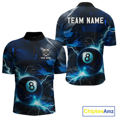 Blue 8 Ball Pool Thunder Lightning Billiard Shirt For Men Custom Billiard League Team Jerseys TDM4373