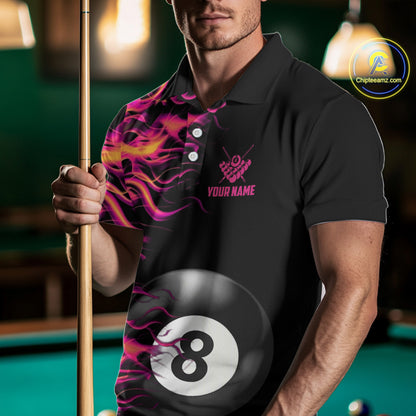 Pink Fire Flame 8 Ball Pool Billiard Shirt For Men Custom Billiard Team Jersey Polo & 1/4 Zip TDM4376