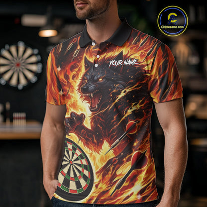 Orange Flaming Wolf Dartboard Jersey For Men Custom Darts League Team Shirt Polo & Quarter Zip TDM5022