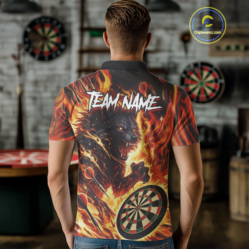 Orange Flaming Wolf Dartboard Jersey For Men Custom Darts League Team Shirt Polo & Quarter Zip TDM5022
