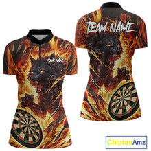 Load image into Gallery viewer, Orange Flaming Wolf Dartboard Jersey For Women Custom Darts League Team Shirt Polo &amp; Quarter Zip TDM5022