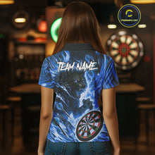 Load image into Gallery viewer, Blue Flaming Wolf Dartboard Jersey For Women Custom Darts League Team Shirt Polo &amp; Quarter Zip TDM5023