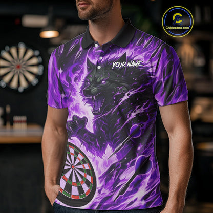 Purple Flaming Wolf Dartboard Jersey For Men Custom Darts League Team Shirt Polo & Quarter Zip TDM5024